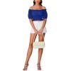 imageLYANER Womens Off Shoulder Short Sleeve Pleated Ruffle Trim Crop Top Blouse ShirtRoyal Blue
