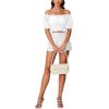 imageLYANER Womens Off Shoulder Short Sleeve Pleated Ruffle Trim Crop Top Blouse ShirtWhite