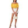 imageLYANER Womens Off Shoulder Short Sleeve Pleated Ruffle Trim Crop Top Blouse ShirtYellow