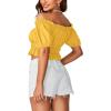 imageLYANER Womens Off Shoulder Short Sleeve Pleated Ruffle Trim Crop Top Blouse ShirtYellow