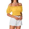 imageLYANER Womens Off Shoulder Short Sleeve Pleated Ruffle Trim Crop Top Blouse ShirtYellow