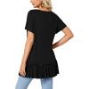 imageLYANER Womens Round Neck Bat Short Sleeve Ruffle Hem Casual Solid Tee Shirt Tunic TopsBlack