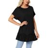 imageLYANER Womens Round Neck Bat Short Sleeve Ruffle Hem Casual Solid Tee Shirt Tunic TopsBlack