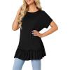 imageLYANER Womens Round Neck Bat Short Sleeve Ruffle Hem Casual Solid Tee Shirt Tunic TopsBlack
