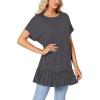 imageLYANER Womens Round Neck Bat Short Sleeve Ruffle Hem Casual Solid Tee Shirt Tunic TopsDark Gray