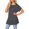imageLYANER Womens Round Neck Bat Short Sleeve Ruffle Hem Casual Solid Tee Shirt Tunic TopsDark Gray
