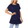 imageLYANER Womens Round Neck Bat Short Sleeve Ruffle Hem Casual Solid Tee Shirt Tunic TopsNavy Blue