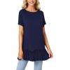 imageLYANER Womens Round Neck Bat Short Sleeve Ruffle Hem Casual Solid Tee Shirt Tunic TopsNavy Blue