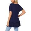 imageLYANER Womens Round Neck Bat Short Sleeve Ruffle Hem Casual Solid Tee Shirt Tunic TopsNavy Blue