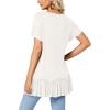 imageLYANER Womens Round Neck Bat Short Sleeve Ruffle Hem Casual Solid Tee Shirt Tunic TopsWhite