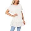 imageLYANER Womens Round Neck Bat Short Sleeve Ruffle Hem Casual Solid Tee Shirt Tunic TopsWhite