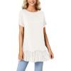 imageLYANER Womens Round Neck Bat Short Sleeve Ruffle Hem Casual Solid Tee Shirt Tunic TopsWhite