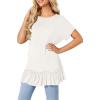 imageLYANER Womens Round Neck Bat Short Sleeve Ruffle Hem Casual Solid Tee Shirt Tunic TopsWhite