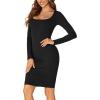 imageLYANER Womens Square Neck Bodice Dresses Long Sleeve Knee Length Bodycon Mini DressBlack