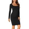 imageLYANER Womens Square Neck Bodice Dresses Long Sleeve Knee Length Bodycon Mini DressBlack