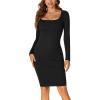 imageLYANER Womens Square Neck Bodice Dresses Long Sleeve Knee Length Bodycon Mini DressBlack