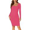 imageLYANER Womens Square Neck Bodice Dresses Long Sleeve Knee Length Bodycon Mini DressBright Pink