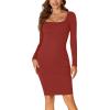 imageLYANER Womens Square Neck Bodice Dresses Long Sleeve Knee Length Bodycon Mini DressBurgundy