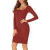 imageLYANER Womens Square Neck Bodice Dresses Long Sleeve Knee Length Bodycon Mini DressBurgundy