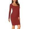 imageLYANER Womens Square Neck Bodice Dresses Long Sleeve Knee Length Bodycon Mini DressBurgundy