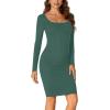 imageLYANER Womens Square Neck Bodice Dresses Long Sleeve Knee Length Bodycon Mini DressDark Green