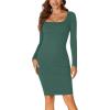 imageLYANER Womens Square Neck Bodice Dresses Long Sleeve Knee Length Bodycon Mini DressDark Green
