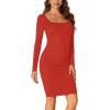 imageLYANER Womens Square Neck Bodice Dresses Long Sleeve Knee Length Bodycon Mini DressRed