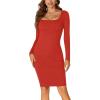 imageLYANER Womens Square Neck Bodice Dresses Long Sleeve Knee Length Bodycon Mini DressRed