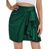 imageLYANER Womens Stain Silky Ruffle Front High Waist Zipper A line Mini Short SkirtDark Green