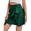 imageLYANER Womens Stain Silky Ruffle Front High Waist Zipper A line Mini Short SkirtDark Green