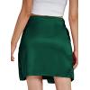 imageLYANER Womens Stain Silky Ruffle Front High Waist Zipper A line Mini Short SkirtDark Green