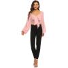 imageLYANER Womens Tie Knot Front Shirred Back Lantern Long Sleeve Crop Blouse Tee TopBaby Pink