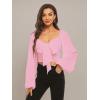 imageLYANER Womens Tie Knot Front Shirred Back Lantern Long Sleeve Crop Blouse Tee TopBaby Pink