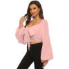 imageLYANER Womens Tie Knot Front Shirred Back Lantern Long Sleeve Crop Blouse Tee TopBaby Pink