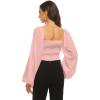imageLYANER Womens Tie Knot Front Shirred Back Lantern Long Sleeve Crop Blouse Tee TopBaby Pink