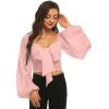 imageLYANER Womens Tie Knot Front Shirred Back Lantern Long Sleeve Crop Blouse Tee TopBaby Pink