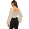 imageLYANER Womens Tie Knot Front Shirred Back Lantern Long Sleeve Crop Blouse Tee TopBeige