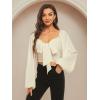 imageLYANER Womens Tie Knot Front Shirred Back Lantern Long Sleeve Crop Blouse Tee TopBeige