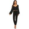imageLYANER Womens Tie Knot Front Shirred Back Lantern Long Sleeve Crop Blouse Tee TopBlack