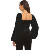 imageLYANER Womens Tie Knot Front Shirred Back Lantern Long Sleeve Crop Blouse Tee TopBlack
