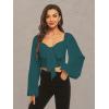 imageLYANER Womens Tie Knot Front Shirred Back Lantern Long Sleeve Crop Blouse Tee TopDark Green