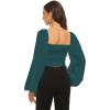 imageLYANER Womens Tie Knot Front Shirred Back Lantern Long Sleeve Crop Blouse Tee TopDark Green