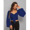 imageLYANER Womens Tie Knot Front Shirred Back Lantern Long Sleeve Crop Blouse Tee TopNavy Blue