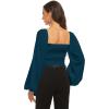 imageLYANER Womens Tie Knot Front Shirred Back Lantern Long Sleeve Crop Blouse Tee TopNavy Blue