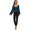 imageLYANER Womens Tie Knot Front Shirred Back Lantern Long Sleeve Crop Blouse Tee TopNavy Blue