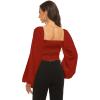 imageLYANER Womens Tie Knot Front Shirred Back Lantern Long Sleeve Crop Blouse Tee TopRed