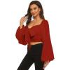 imageLYANER Womens Tie Knot Front Shirred Back Lantern Long Sleeve Crop Blouse Tee TopRed