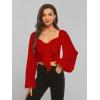 imageLYANER Womens Tie Knot Front Shirred Back Lantern Long Sleeve Crop Blouse Tee TopRed