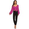 imageLYANER Womens Tie Knot Front Shirred Back Lantern Long Sleeve Crop Blouse Tee TopRose