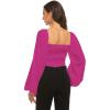 imageLYANER Womens Tie Knot Front Shirred Back Lantern Long Sleeve Crop Blouse Tee TopRose